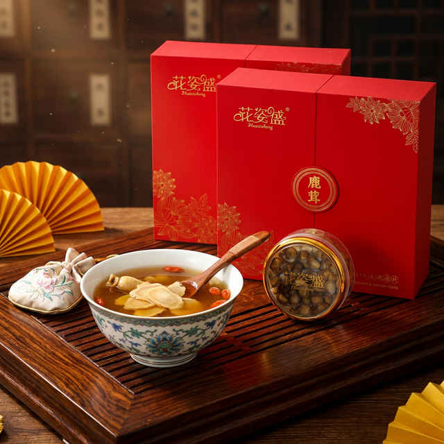 鹿茸蜡片温水冲泡搭配传统瓷碗的饮用场景