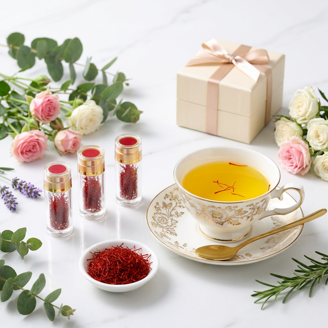 花姿盛藏红花精美包装与花茶场景