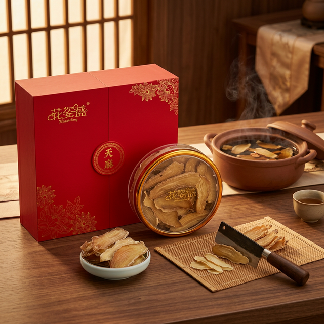 天麻切片炖汤食疗场景