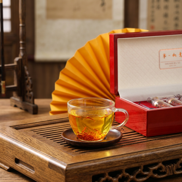 藏红花泡水饮用,金黄色茶汤清澈通透