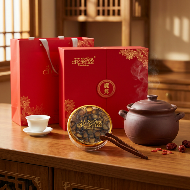 鹿茸蜡片搭配紫砂炖盅暖汤滋补场景