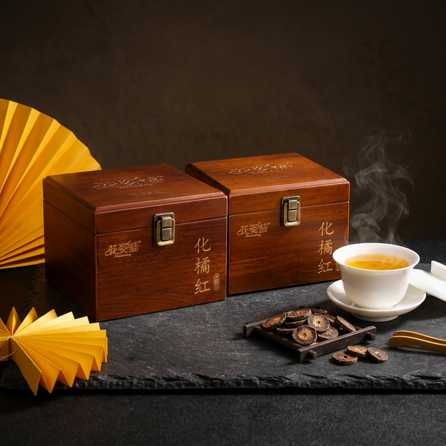 化橘红盖碗冲泡场景，茶汤金黄清澈