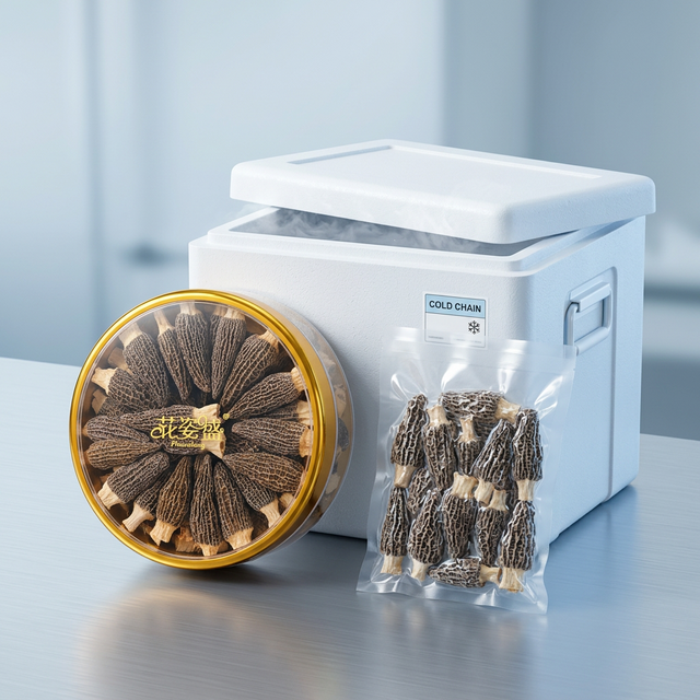 花姿盛羊肚菌真空冻干包装展示冷链锁鲜工艺