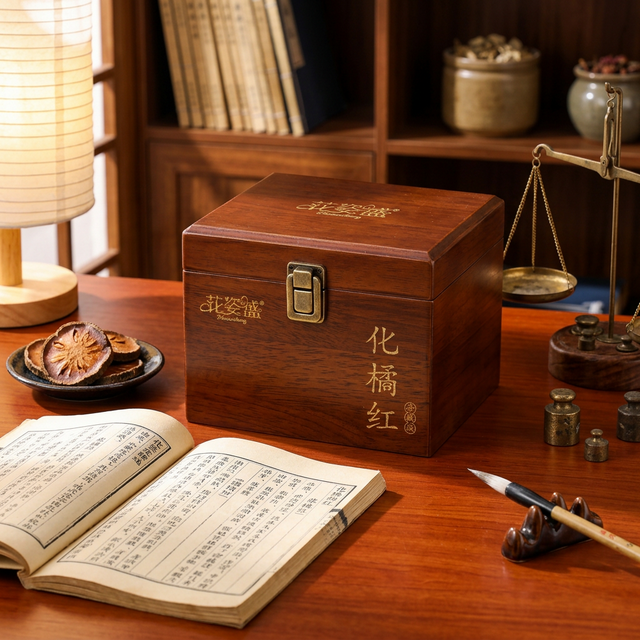 化橘红与药典书籍铜秤,传统中药品质鉴定场景