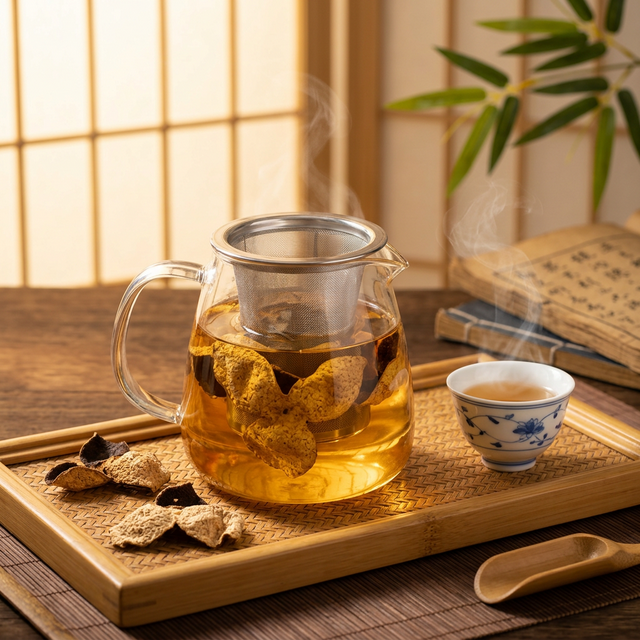 陈皮泡水代茶饮，茶汤金黄透亮