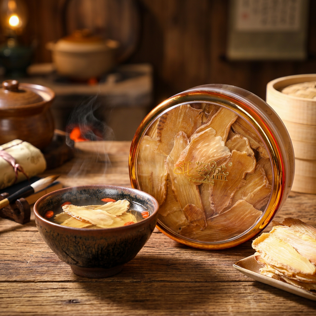 天麻草药汤炖煮场景,木桌上的陶瓷汤碗