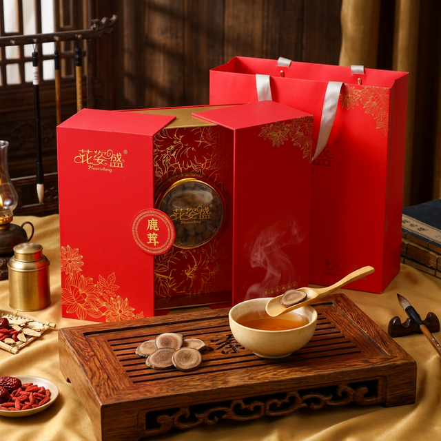 鹿茸蜡片搭配传统茶具的中式养生冲泡场景