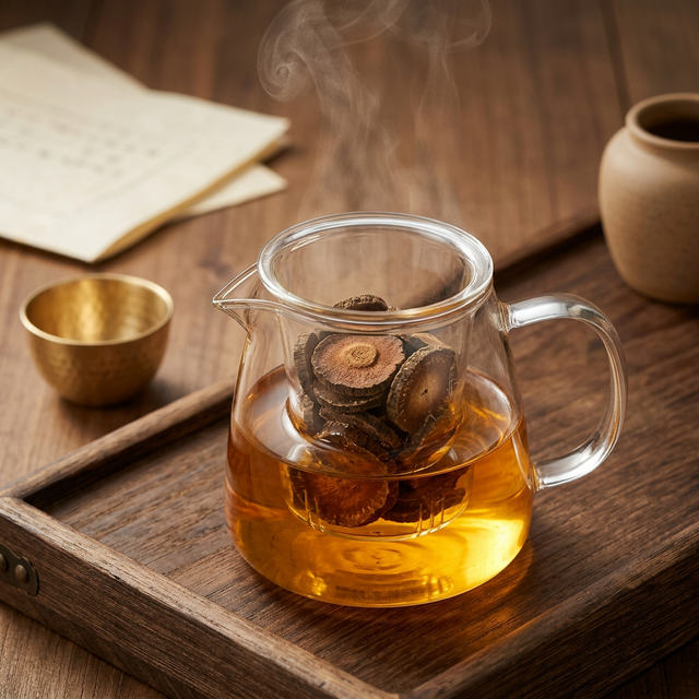 化橘红沸水冲泡过程,金色茶汤清澈透亮