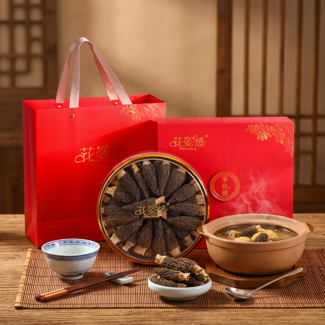 羊肚菌搭配砂锅鸡汤的传统家庭烹饪场景