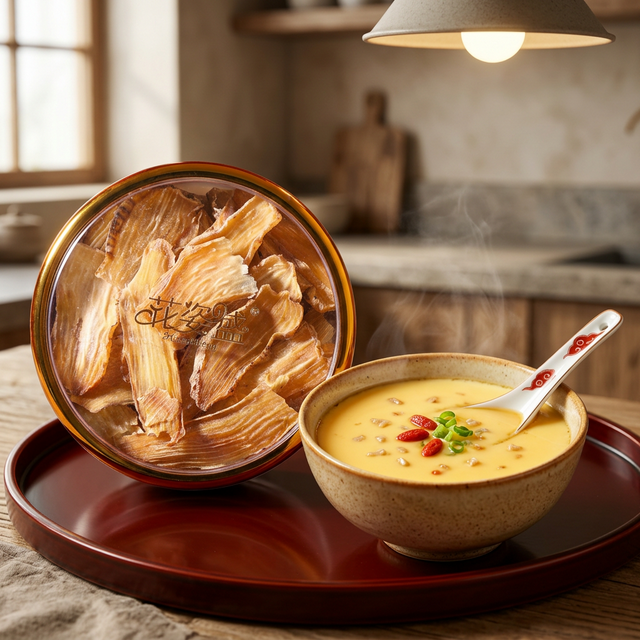 天麻蒸蛋药膳成品搭配传统瓷勺