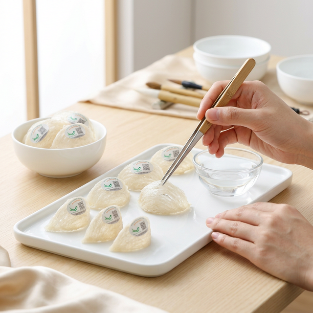 花姿盛燕窝手工干挑工艺过程，镊子精细挑毛