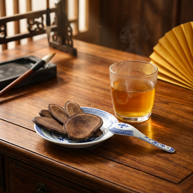 鹿茸蜡片搭配瓷勺和温水冲泡使用场景