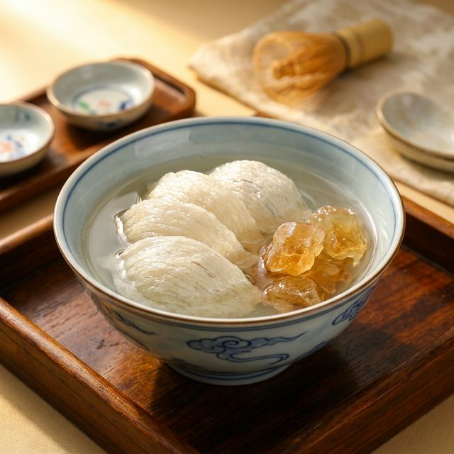 燕窝炖煮搭配冰糖的滋补场景