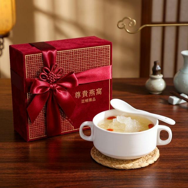 燕窝礼盒高端送礼场景搭配红丝带