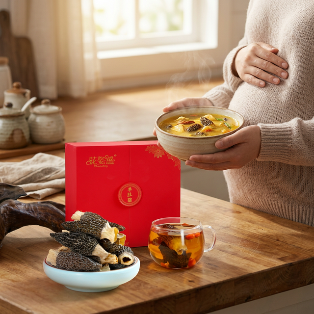 羊肚菌孕期温补煲汤场景,温馨居家氛围