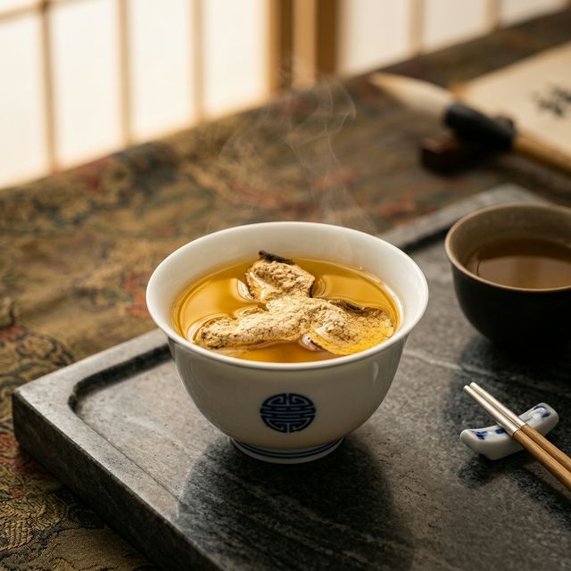 花姿盛新会陈皮在盖碗中冲泡出金黄茶汤