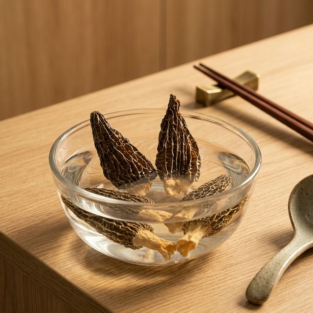 花姿盛羊肚菌在清水中泡发还原过程