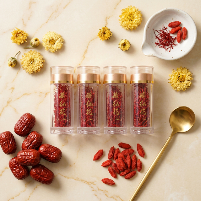 藏红花搭配红枣枸杞养生食材