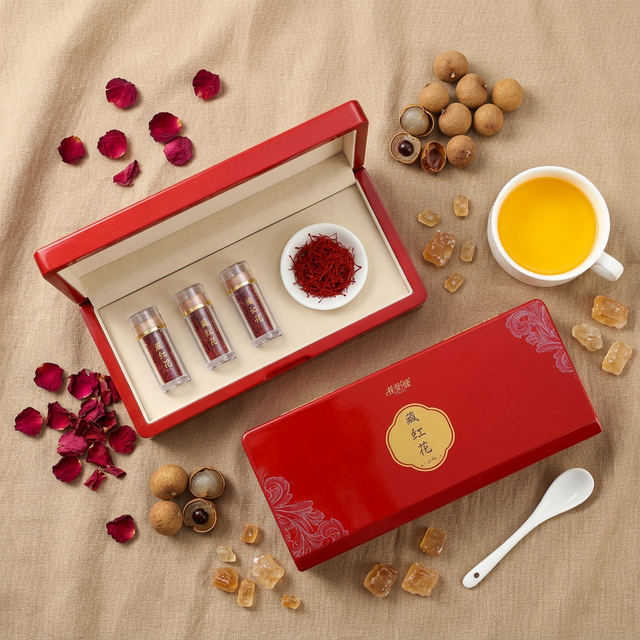 藏红花搭配玫瑰花桂圆红糖养生食材