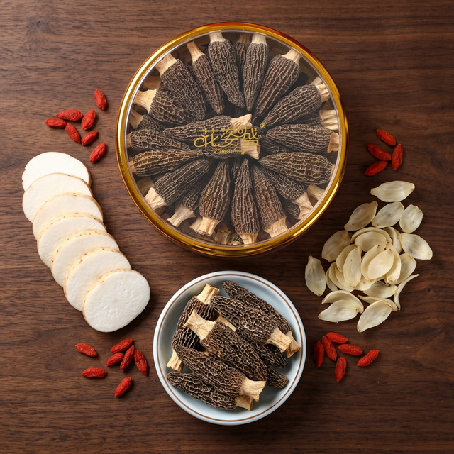 羊肚菌搭配山药百合枸杞的养生食材组合