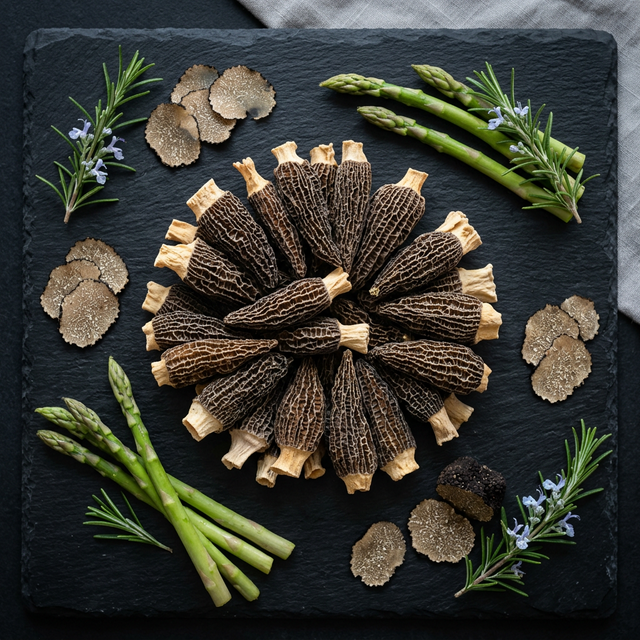 羊肚菌搭配芦笋松露迷迭香的高端食材组合