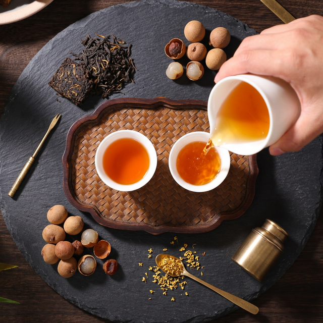 陈皮搭配普洱茶桂圆桂花养生食材组合