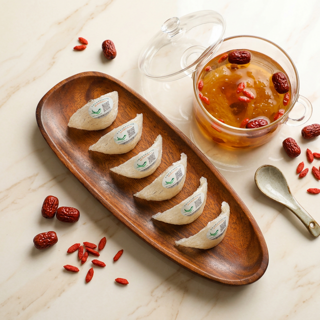 干燕窝搭配红枣枸杞的养生炖煮场景