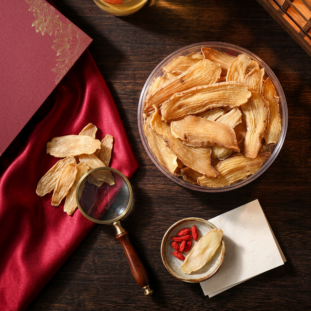 花姿盛天麻精品展示，高端礼品级包装与放大镜鉴赏