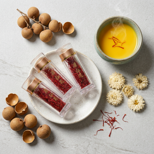 藏红花搭配桂圆和菊花的养生组合