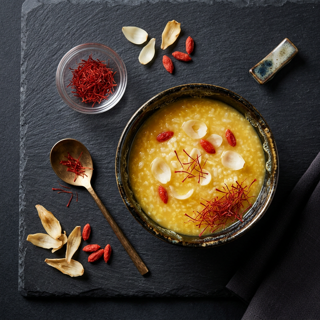 藏红花搭配枸杞百合的养生粥品