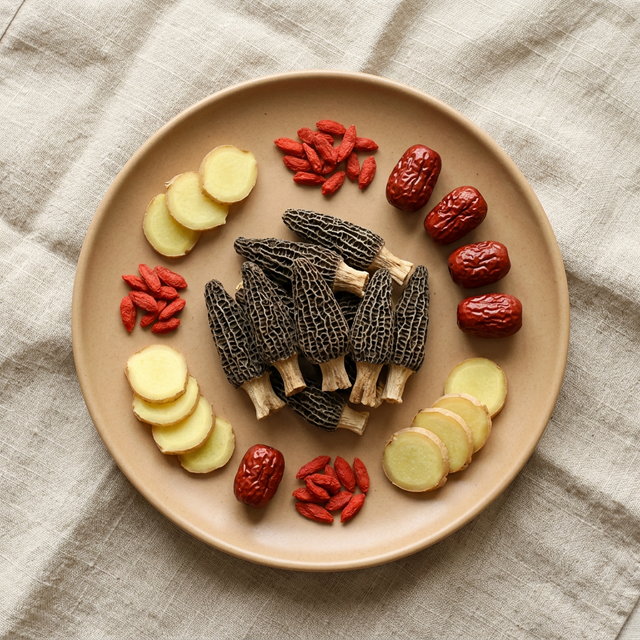 花姿盛羊肚菌搭配红枣枸杞养生食材