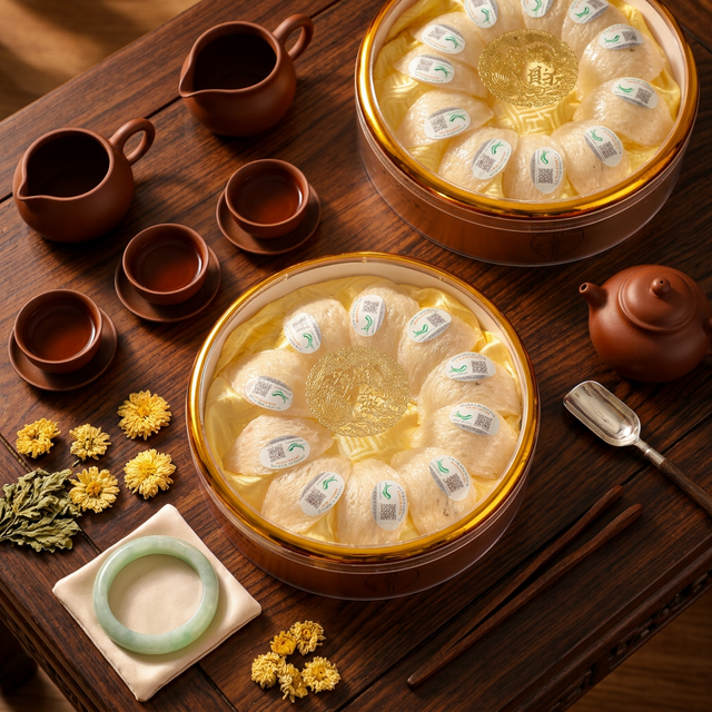 花姿盛燕窝搭配茶具菊花的中式雅致生活场景