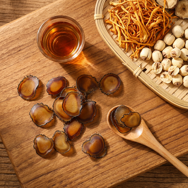 鹿茸蜡片搭配鹿茸酒虫草花莲子的冬补食材
