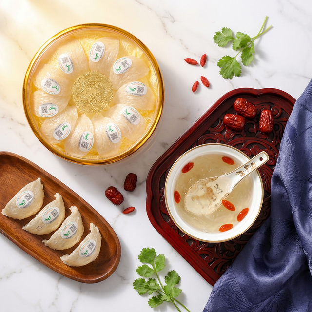 花姿盛燕窝炖品搭配枸杞的精致呈现