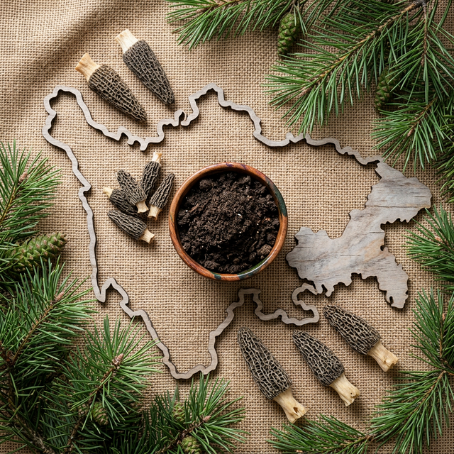 花姿盛羊肚菌产地溯源元素静物摆拍