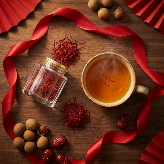 藏红花搭配桂圆红枣的节日养生礼品组合