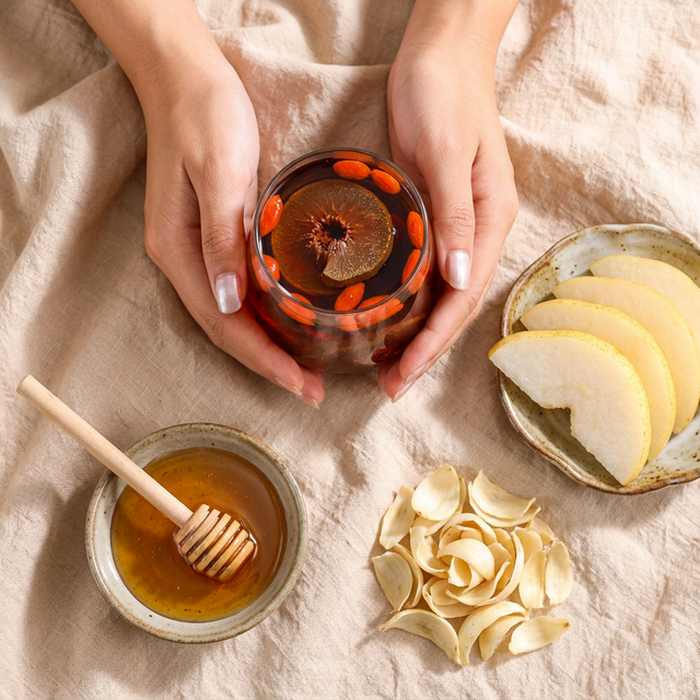 化橘红搭配雪梨百合蜂蜜的润肺组合