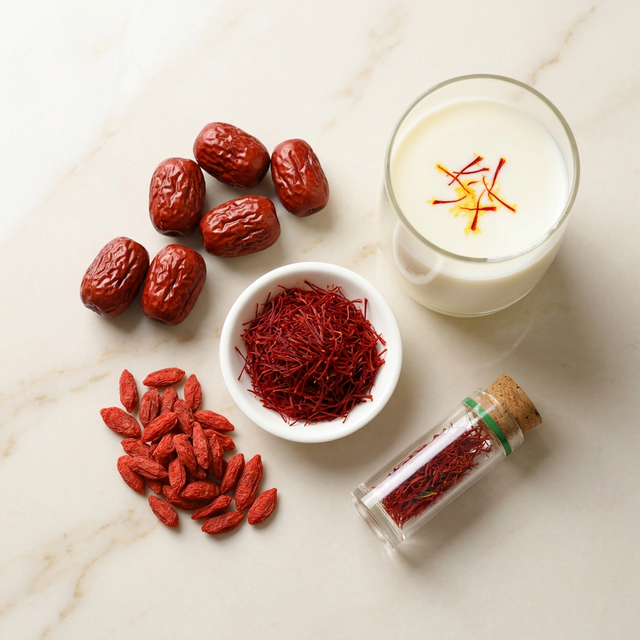 藏红花搭配红枣枸杞牛奶的养生组合