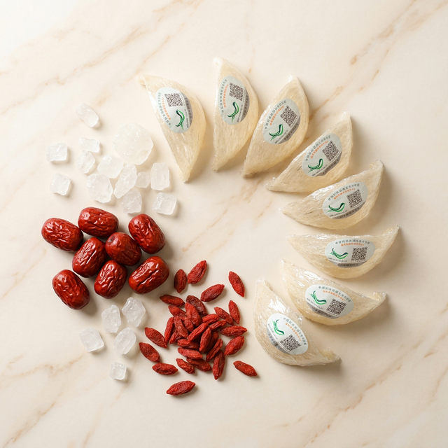 燕窝搭配红枣枸杞冰糖的养生食材组合