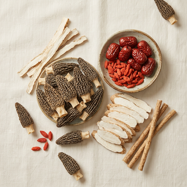 花姿盛羊肚菌搭配红枣枸杞山药养生食材