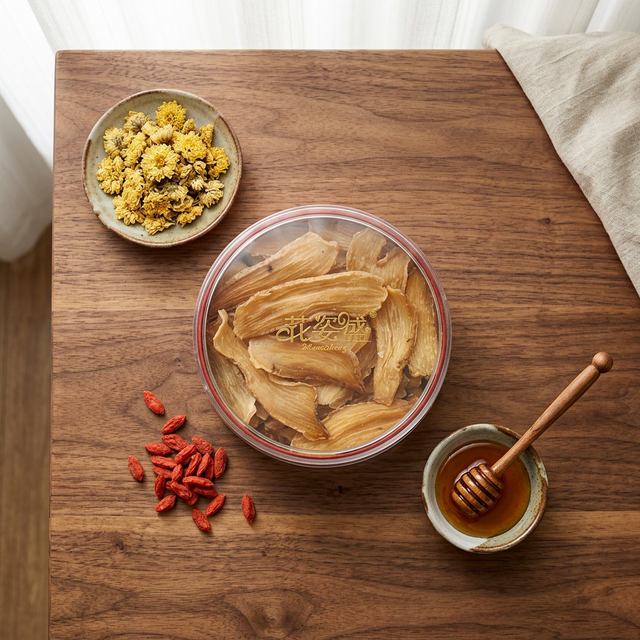 天麻搭配菊花枸杞蜂蜜养生食材组合