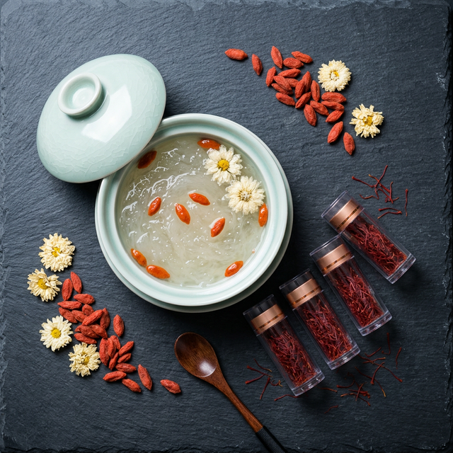 藏红花与枸杞菊花搭配的养生食材组合