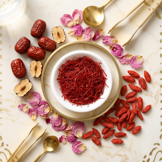 藏红花搭配红枣枸杞玫瑰花养生组合