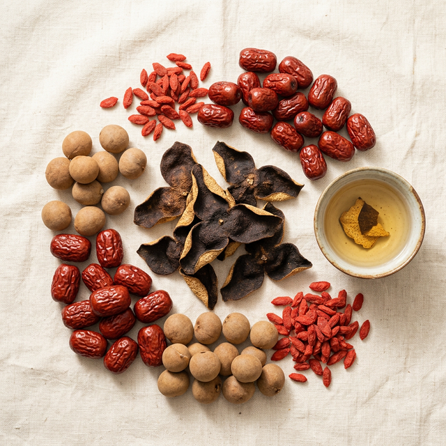 陈皮搭配红枣枸杞养生食材