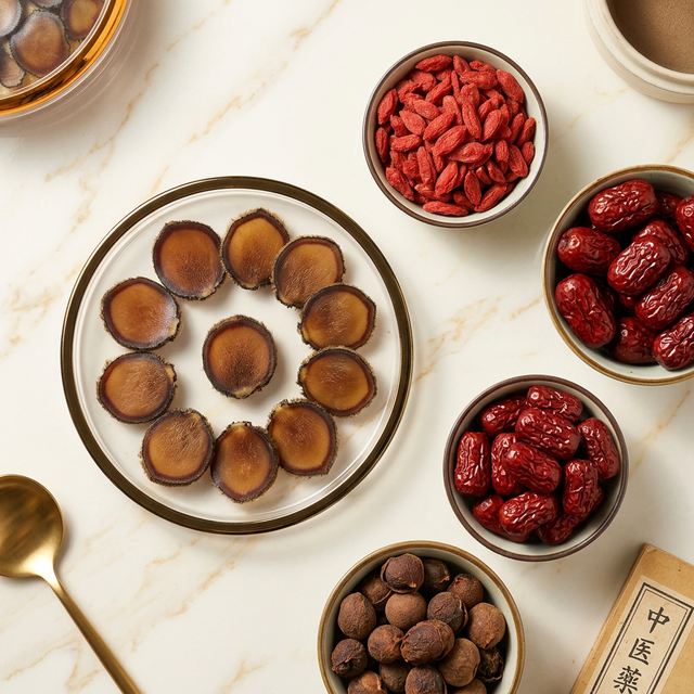 鹿茸蜡片搭配枸杞红枣桂圆的养生食材组合
