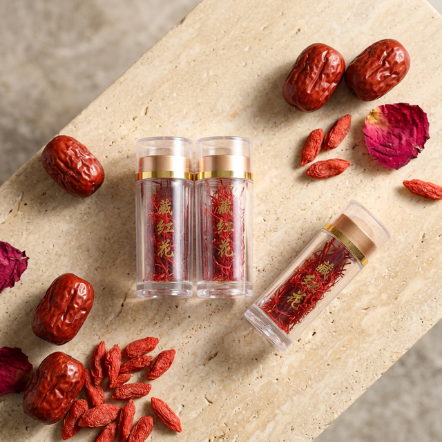 藏红花搭配红枣枸杞玫瑰花瓣的养生食材组合