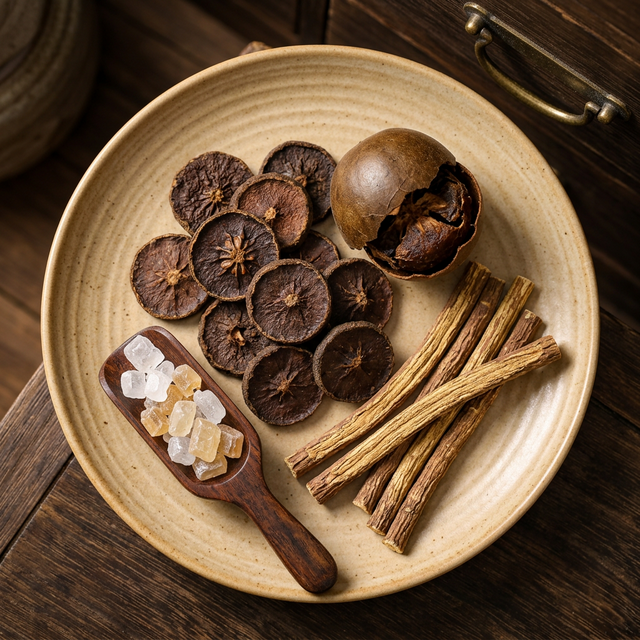 化橘红搭配罗汉果甘草冰糖的养生组合