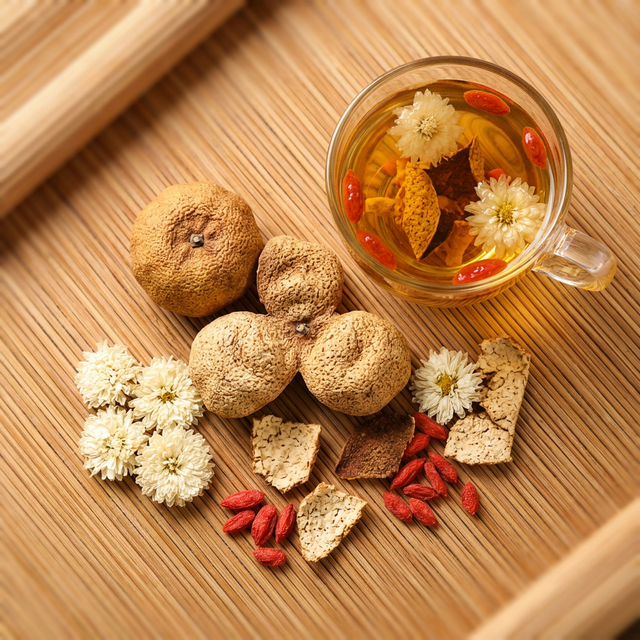 陈皮搭配菊花枸杞养生茶饮