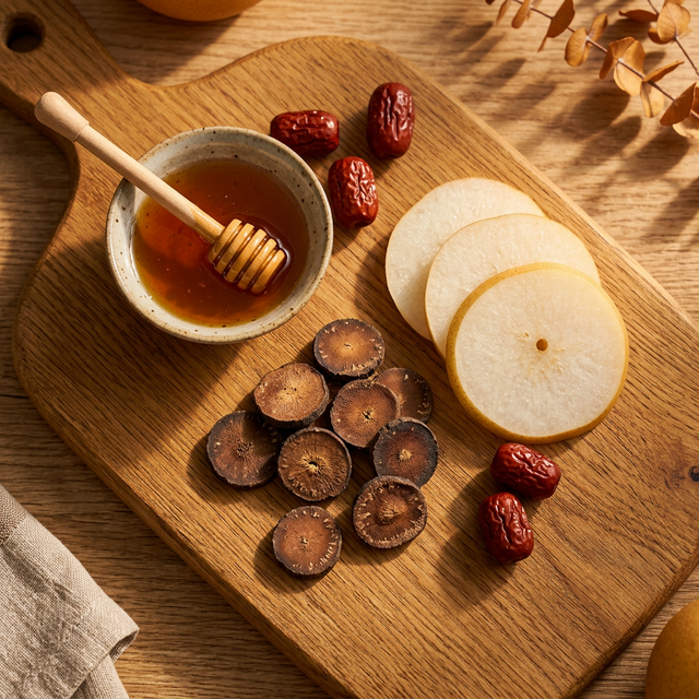 化橘红搭配雪梨蜂蜜红枣的秋冬养生组合