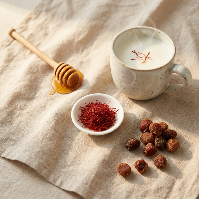 藏红花搭配温牛奶蜂蜜桂圆的暖心养生组合